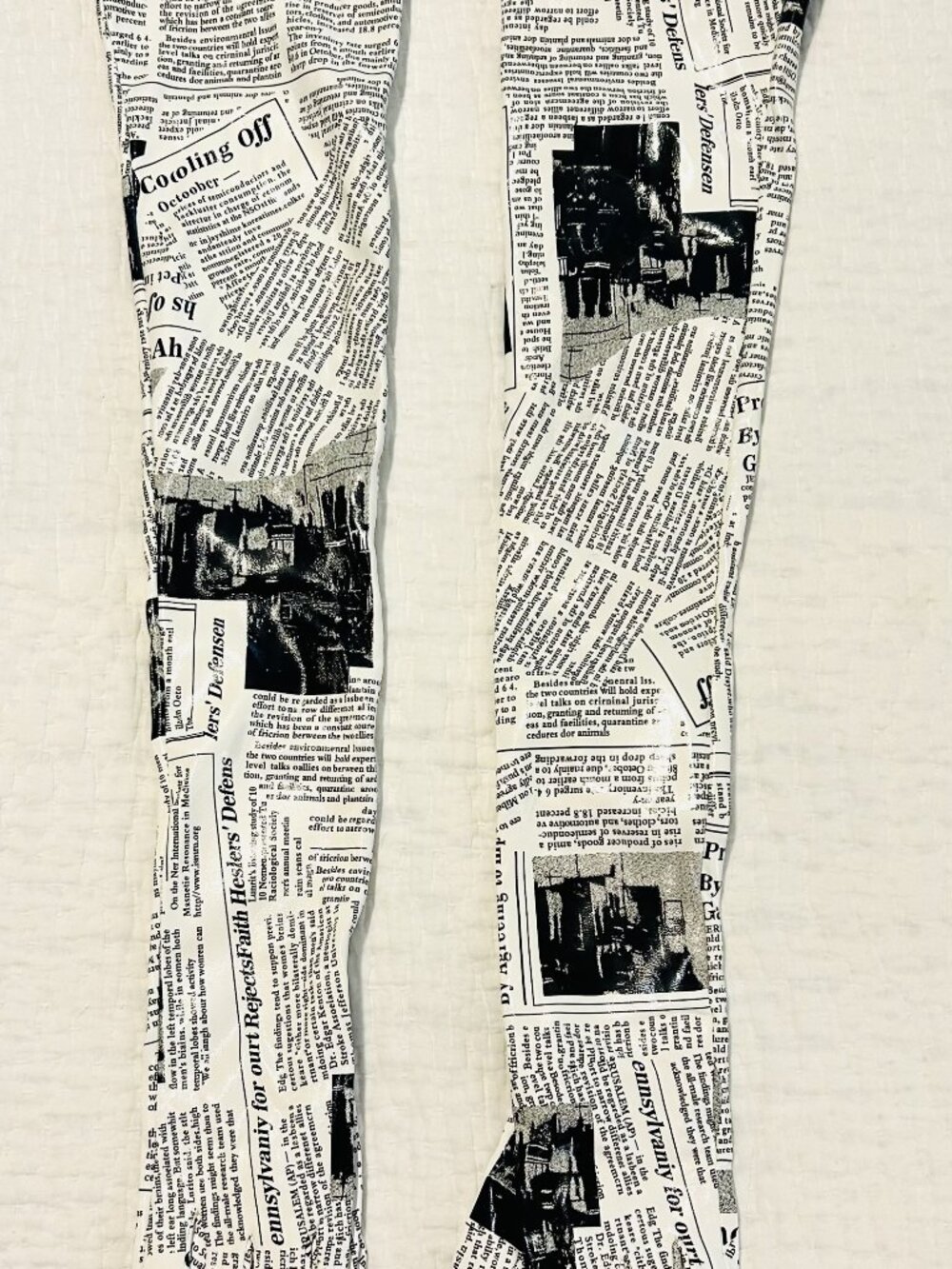 Newspaper Print Opera-Length Evening Gloves Stretchy Material.